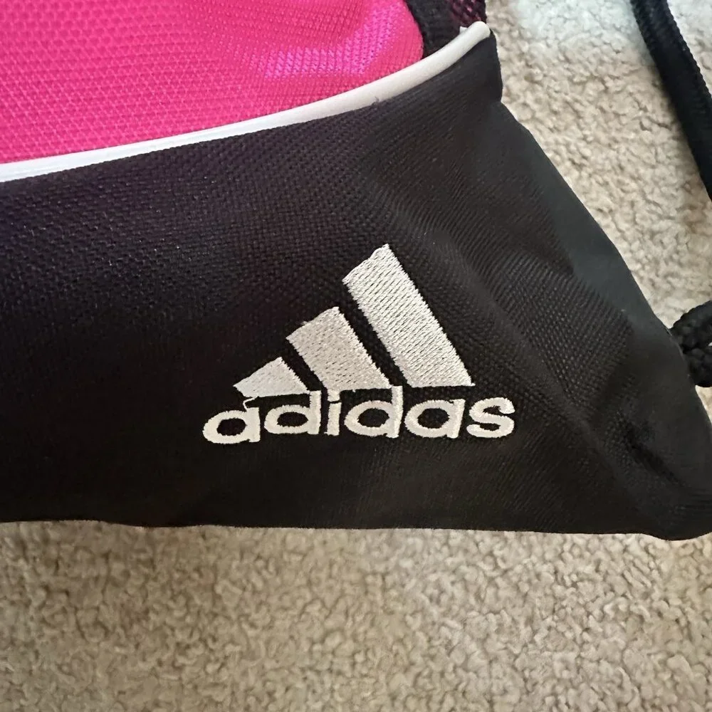 Adidas Backpack Pink And Black Drawstring Rope Style Pull Closure Zipper Pocket - Picture 10 of 10